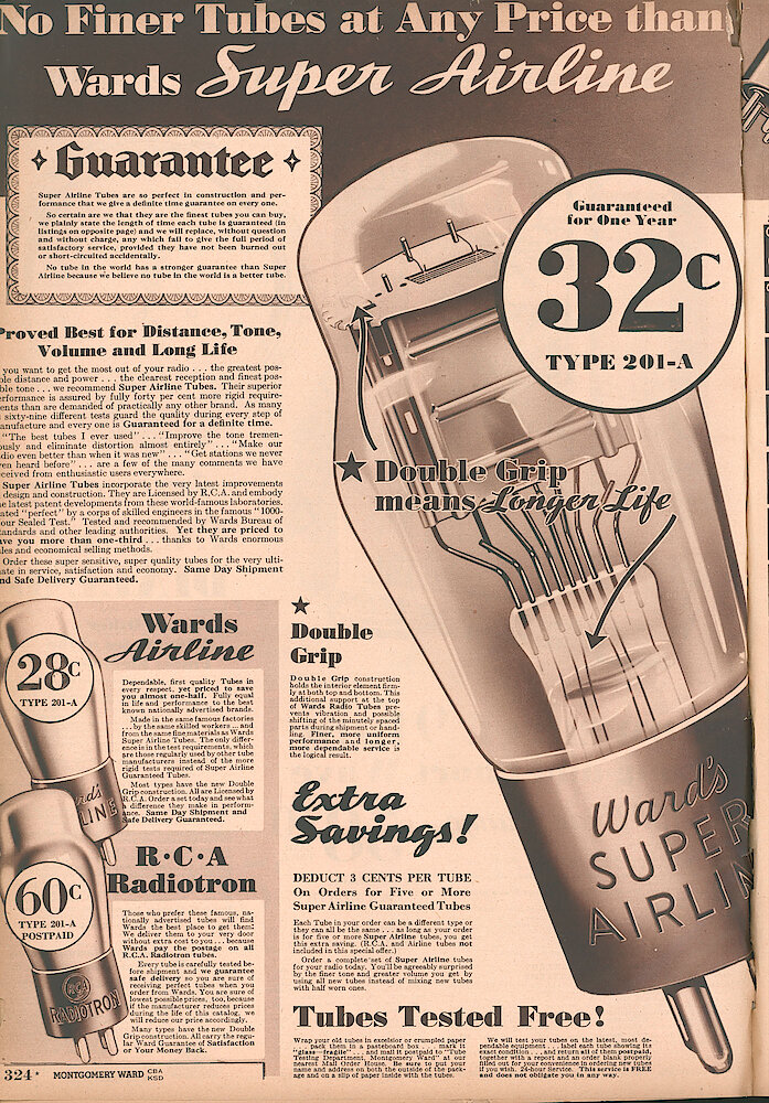 Montgomery Ward Fall & Winter 1934 - 35 Catalog > 324. No Finer Tubes At Any Price Than Wards Super Airline.