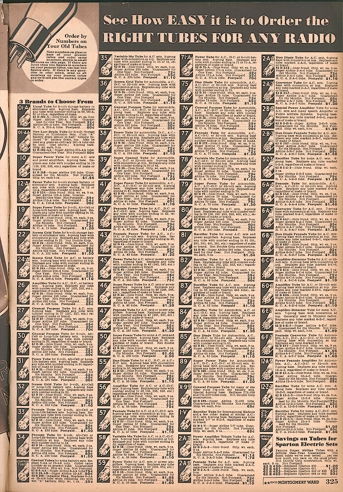 Montgomery Ward Fall & Winter 1934 - 35 Catalog > 325. See How Easy It Is To Order The Right Tubes For Any Radio.