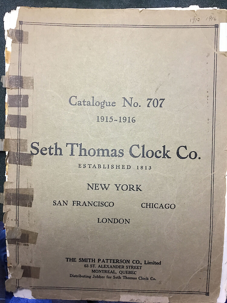 Catalogue No. 707 1915  1916 Seth Thomas Clock Co. (Missing pp. 15, 16, 43 and 44) > Front Cover