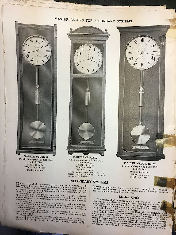 Catalogue No. 707 1915  1916 Seth Thomas Clock Co. (Missing pp. 15, 16, 43 and 44) > 56. Master Clocks For Secondary Systems.