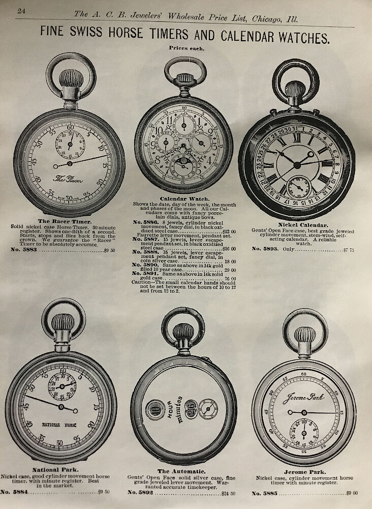 A. C. Becken Watch Catalog (and one page of clocks) > 24. Fine Swiss Horse Timers And Calendar Watches.