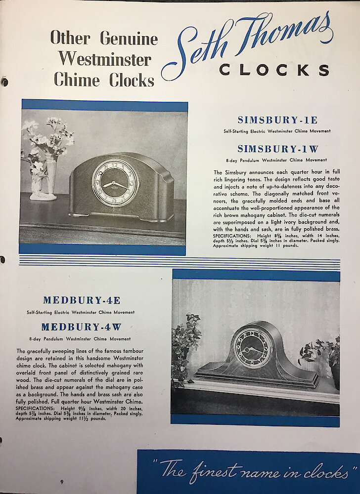Seth Thomas Clocks, Electric & Spring Wound. The Finest Name in Clocks. > 9