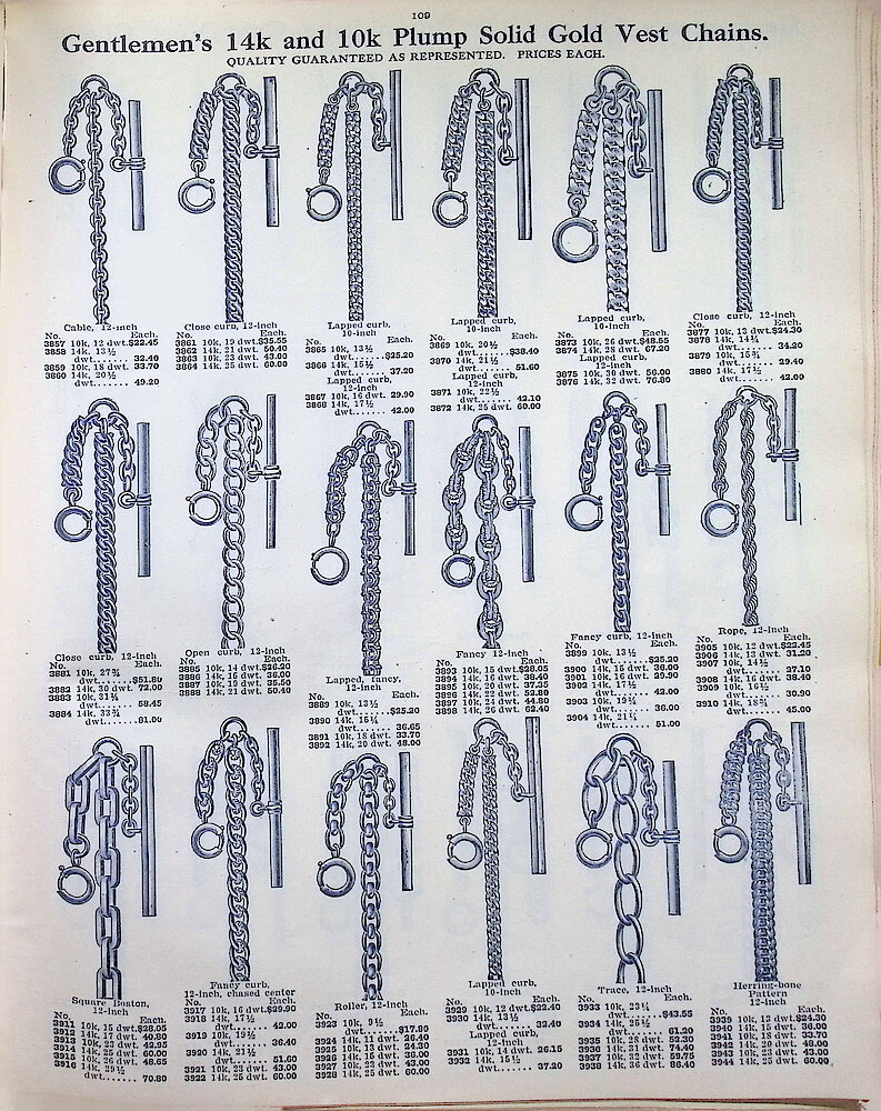 Ca. 1911 - 12 Fort Dearborn Catalog > 109. Gentlemen&039;s Vest Chains.