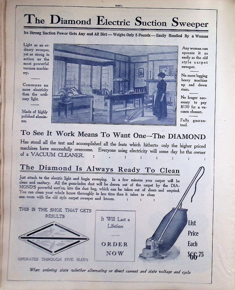 Ca. 1911 - 12 Fort Dearborn Catalog > 648. The Diamond Electric Suction Sweeper.