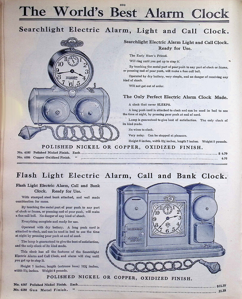Ca. 1911 - 12 Fort Dearborn Catalog > 696. Searchlight Electric Alarm, Flash Light Electric Alarm.