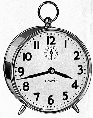 Westclox Monitor Style 3 Alarm Clock. Tick Talk magazine, May 1934, p. 3