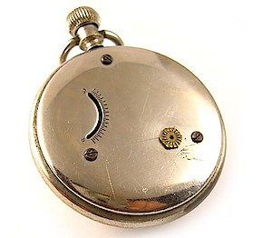 Westclox Regiment Pocket Watch. Inner (Boyproof) back with time set knob. Photo used by permission of eBay seller j.t.custom.