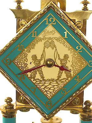 Schatz Standard 400 Day Turquoise Diamond Dial Japanese Lantern Image. Picture in the center of the dial.. Picture is a fanciful representation of two people lighting Janapese lanterns.