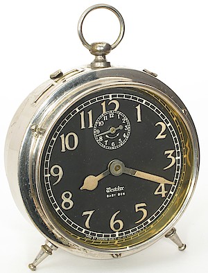 Westclox Baby Ben Style 1 Alarm Clock. Luminous, Westclox in italics: ca. 1919 - 1922