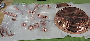 Schatz Copper Plated 400 Day Clock. The parts as received from being copper plated by Ken's Clock Clinic