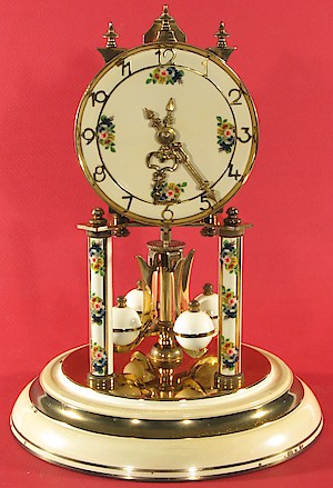 Schatz Standard 400 Day Ivory Painted Dial With Flowers. Schatz standard 400 day clock with ivory painted base, pillars and dial