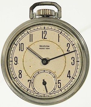 Westclox Pocket Ben Style 5 Pocket Watch. Pocket Ben style 5 10-49. For a short time, the dial was made with a line around the center as shown here.