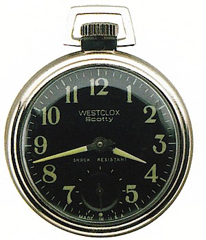 Westclox Scotty Style 4 Pocket Watch. Scotty no. 40306. Westclox 1990 catalog, p. 15