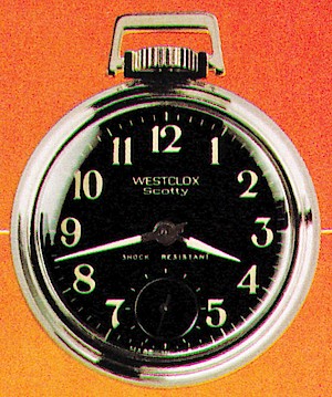 Westclox Scotty Style 4 Pocket Watch. Scotty no. 40006 (40506 in blister pack). Westclox 1977 - 78 Catalog p. 34