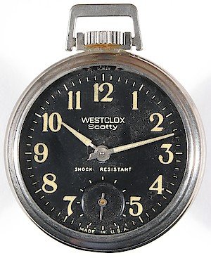 Westclox Scotty Style 4 Pocket Watch. Dauphine minute hand, alpha hour hand