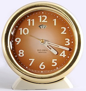 Westclox Big Ben Style 10 Almond Case Brown Dial. Upright numeral dial