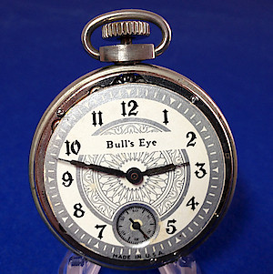 Westclox Bull's Eye Watch Style 2 Pocket Watch. Bull's eye dated 5-14-35. Image courtesy eBay seller binzer101