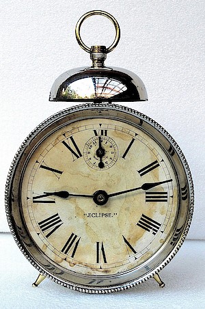 Westclox Eclipse Alarm. "Eclipse" alarm clock dated 11-6-5. Collection of Mark Hursch.