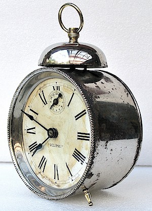 Westclox Eclipse Alarm. "Eclipse" alarm clock dated 11-6-5. Collection of Mark Hursch.