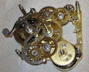 Westclox Big Ben Style 1 Nickel. Gears, alarm hammer on back plate, ready for assembly
