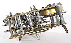 Westclox Alternating Alarm. Time barrel has projections for the spring click. The alarm mainwheel has a ratchet on it.