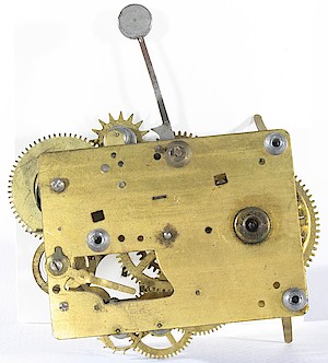 Westclox Alternating Alarm. Single-ended spring click for the time barel. Empty rectangular hole where the other end of the double-ended spring click would be in a regular (non-repeater) movement