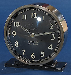 Westclox Black Knight Black Luminous Dial. Later example with the standard model 66 bell.