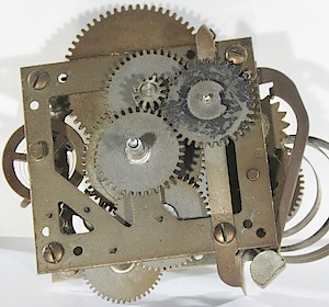 Westclox 66 Movement Usa. Waralarm movement and dial. Brass escape wheel, other wheels steel except for brass cannon pinion.