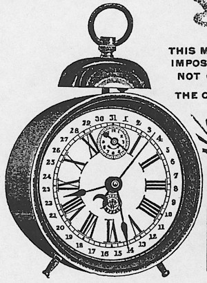 Westclox Chicago Alarm Calendar. ca. 1899 Western Clock Mfg. Co. Advertisement