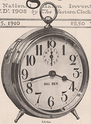 Westclox Big Ben Style 1 Nickel. 1910-10-15-p35-SP. October 15, 1910 Saturday Evening Post, p. 35