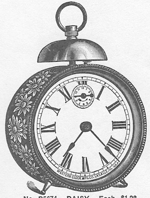 Westclox Daisy Enameled Alarm. Young & Co., Catalogue of Clocks, Illustrated & Priced, 1911 -> 72