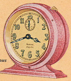 Westclox Baby Ben Style 2 Old Rose Crackle Non Luminous. 1930 Westclox Color Brochure; Western Clock Company; La Salle; Illinois; USA -> 1930s-colors-3