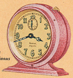 Westclox Baby Ben Style 2 Old Rose Crackle Luminous. 1930 Westclox Color Brochure; Western Clock Company; La Salle; Illinois; USA -> 1930s-colors-3