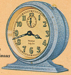 Westclox Baby Ben Style 2 Blue Crackle Luminous. 1930 Westclox Color Brochure; Western Clock Company; La Salle; Illinois; USA -> 1930s-colors-3