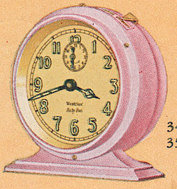 Westclox Baby Ben Style 2 Old Rose Solid Luminous. 1930 Westclox Color Brochure; Western Clock Company; La Salle; Illinois; USA -> 1930s-colors-3