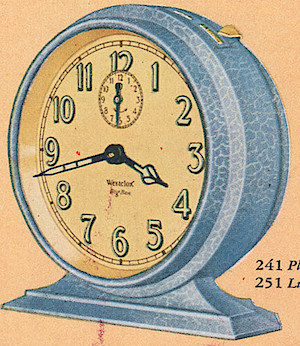 Westclox Big Ben Style 2 Blue Crackle Luminous. 1930 Westclox Color Brochure; Western Clock Company; La Salle; Illinois; USA -> 1930s-colors-3