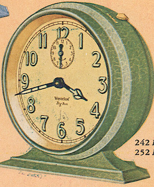 Westclox Big Ben Style 2 Green Crackle Non Luminous. 1930 Westclox Color Brochure; Western Clock Company; La Salle; Illinois; USA -> 1930s-colors-3