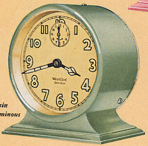 Westclox Ben Hur Style 1 Green Plain. 1930 Westclox Color Brochure; Western Clock Company; La Salle; Illinois; USA -> 1930s-colors-4