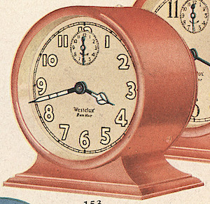 Westclox Ben Hur Style 1 Red Luminous. 1930 Westclox Color Catalog Pages, Helena Hardware Co. -> 349