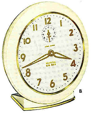 Westclox Big Ben Style 6 Chime Alarm Ivory Plain. Westclox, Canada ca. 1954 Catalog -> 4