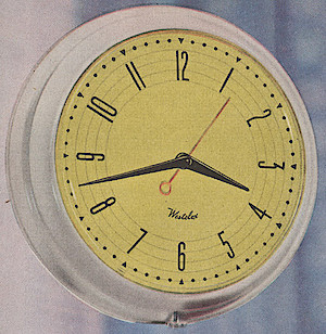 Westclox Manor Style 2 White Case Green Dial. 1954-6-5-p87-SP?. June 5, 1954 may be Saturday Evening Post, p. 87