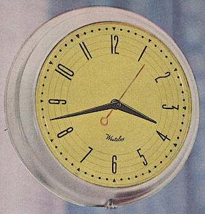 Westclox Manor Style 2 White Case Red Dial. 1954-6-5-p87-SP?. June 5, 1954 may be Saturday Evening Post, p. 87
