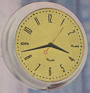 Westclox Manor Style 2 White Case White Dial. 1954-6-5-p87-SP?. June 5, 1954 may be Saturday Evening Post, p. 87