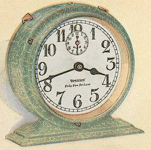 Westclox Baby Ben Style 2 Green Crackle Non Luminous. 1928 Westclox Color Pages, Frankfurth Hardware Co. -> 1458C