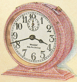 Westclox Baby Ben Style 2 Old Rose Crackle Non Luminous. 1928 Westclox Color Pages, Frankfurth Hardware Co. -> 1458C