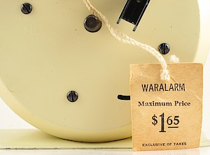 Westclox Waralarm Ivory Metal Case. Back & tag