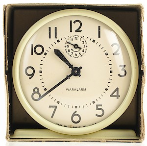 Westclox Waralarm Ivory Metal Case. Clock in box