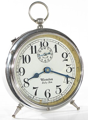 Westclox Baby Ben Style 1 Non Luminous. Has new Baby Ben movement and old case with oval pendant.