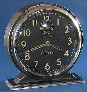 Westclox Big Ben Style 4 Chime Alarm Black Luminous. Made in Canada. Early type of luminous hands: skeleton style.