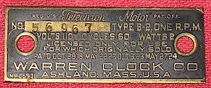 Telechron 331 Plymouth. Nameplate: Warren Clock Co., S/N 56967